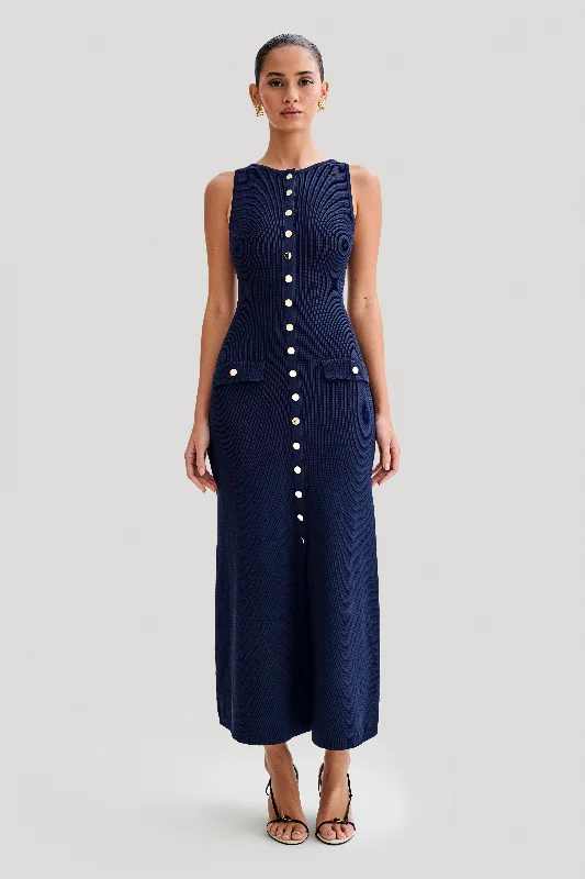 Weekend Shopping Highlights Sawyer Sleeveless Buttoned Maxi Dress - Navy