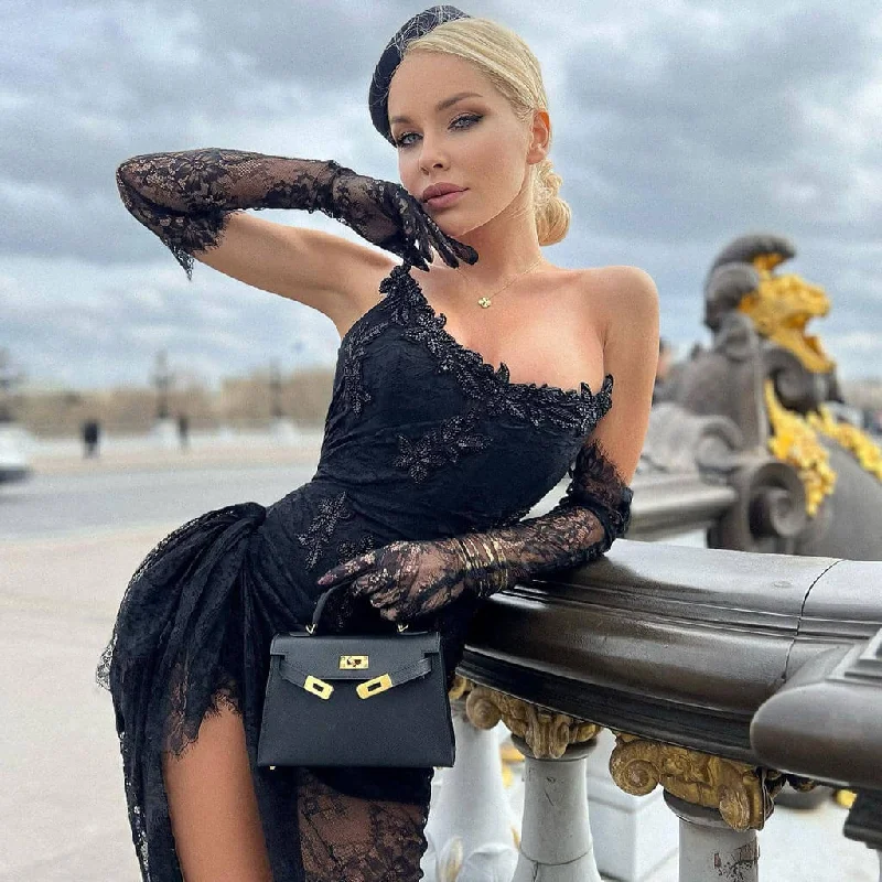 Weekend Bargain Bonanza Sexy Gloved Lace Rhinestone Strapless Ruched Corset Split Maxi Evening Dress Weekend Bargain Bonanza Sexy Gloved Lace Rhinestone Strapless Ruched Corset Split Maxi Evening Dress