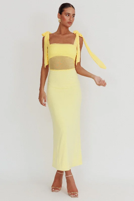 Grab Your Deal Starry Eyed Mesh Waist Maxi Dress Lemon
