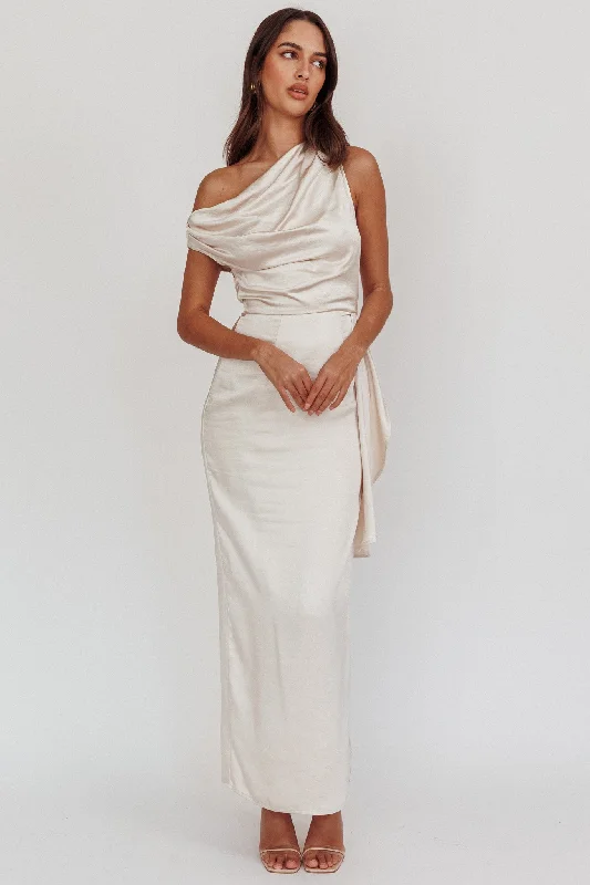 Price Slash Alert Tova Draped One-Shoulder Maxi Dress Champagne