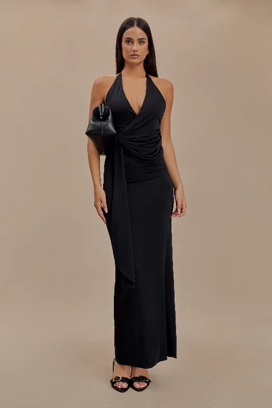 Weekend Shopping Highlights Tyla Draped Slinky Halter Maxi Dress - Black