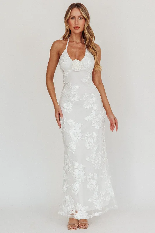 Weekend Sale Frenzy Your Affections Rosette Ribbon Embellished Maxi Dress White