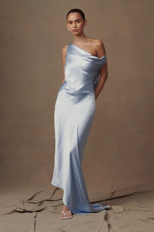 Price Cut Alert Yvette Slip Maxi Dress With Asymmetrical Hem - Cornflower Blue