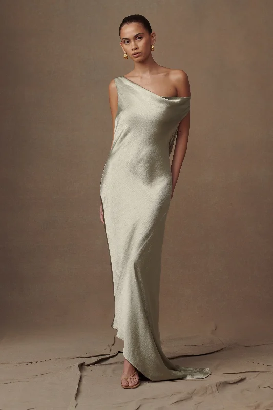 Weekend Flash Offers Yvette Slip Maxi Dress With Asymmetrical Hem - Sage