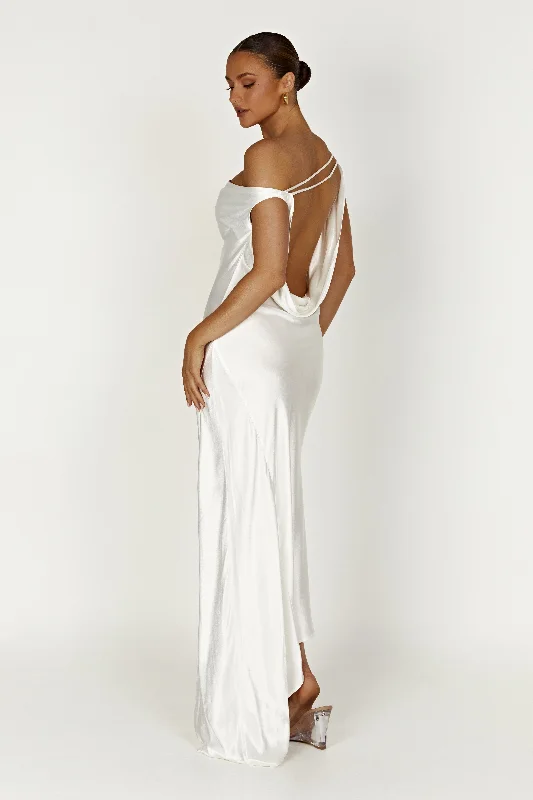 Weekend Price Drop Frenzy Yvette Slip Maxi Dress With Asymmetrical Hem - White
