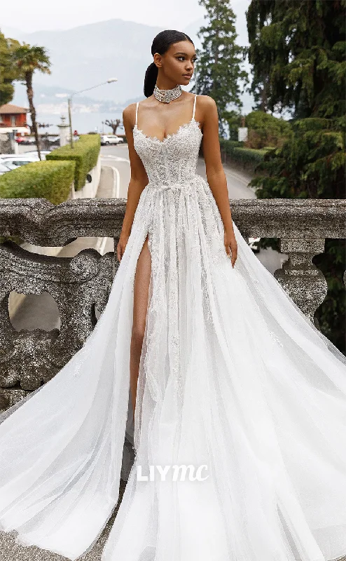 Shop & Save Big LW101 - A Line Scoop Lace Pleated Tulle Long Wedding Dress With Slit Shop & Save Big LW101 - A Line Scoop Lace Pleated Tulle Long Wedding Dress With Slit