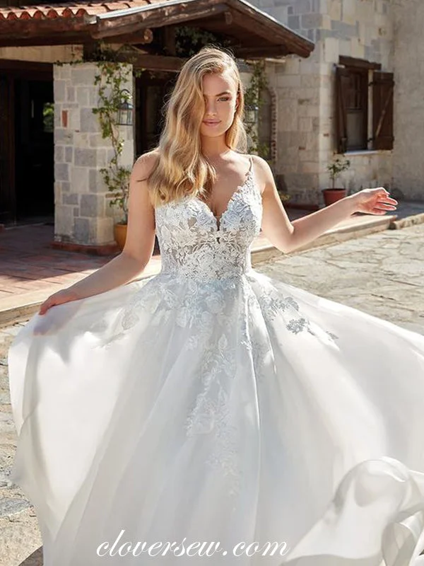 Weekend Best Price Deals White Lace Organza V-neck Backless A-line Wedding Dresses, CW0333 Weekend Best Price Deals White Lace Organza V-neck Backless A-line Wedding Dresses, CW0333