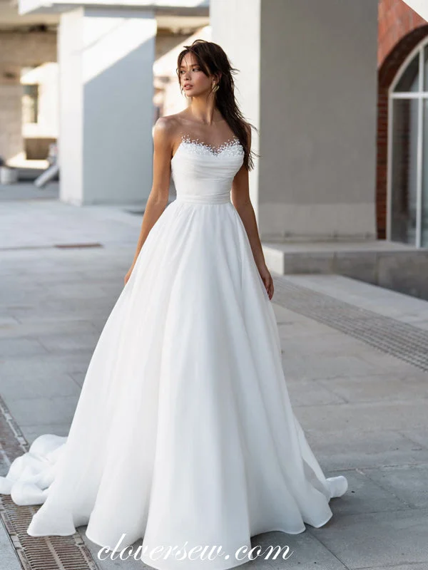 Limited-Time Flash Deal White Organza Pleating Beading Neckline A-line Simple Wedding Dresses, CW0362 Limited-Time Flash Deal White Organza Pleating Beading Neckline A-line Simple Wedding Dresses, CW0362
